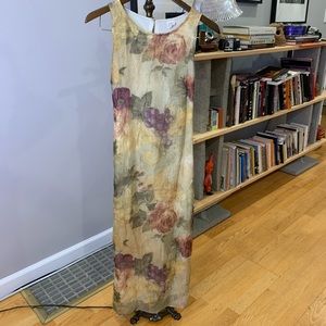 SOLD VTG Christy Lyn Midi Dress Tan Brown Flower Dress w/ Sheer Jacket size 6P